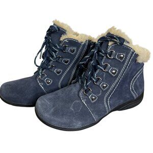 Earth Origins Crowley Leather Boot Womens 9 Dark Blue Hiking Outdoor Warm Furry